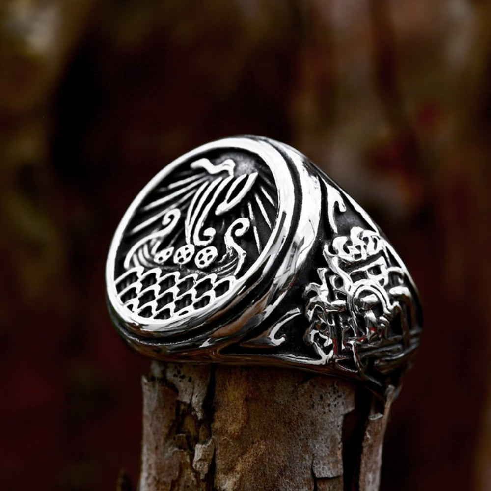 [ DECRYPT_#31N ] VIKING LONGSHIP DRAKKAR PUNK RING