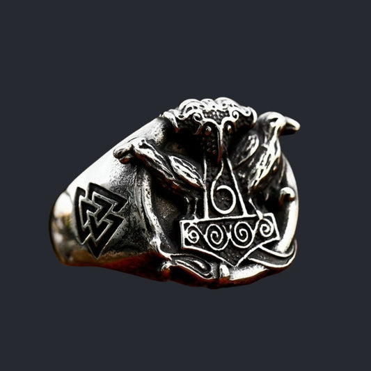 [ LINK_#02R ] THOR HAMMER RAVEN IMPLANT RING