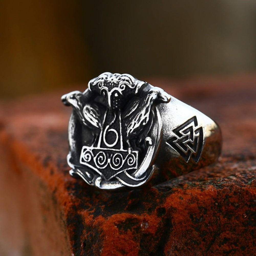 [ LINK_#02R ] THOR HAMMER RAVEN IMPLANT RING
