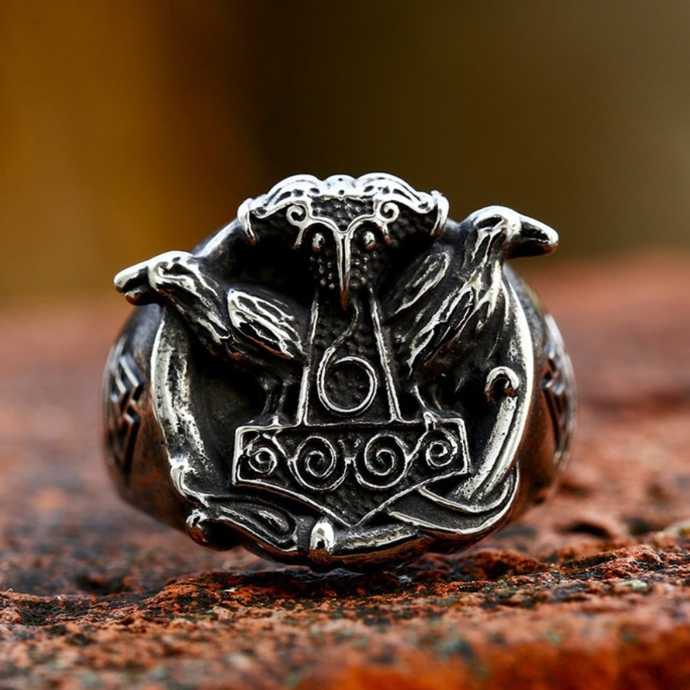 [ LINK_#02R ] THOR HAMMER RAVEN IMPLANT RING
