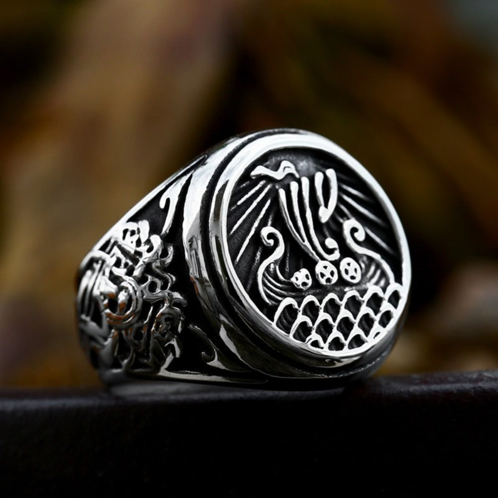 [ DECRYPT_#31N ] VIKING LONGSHIP DRAKKAR PUNK RING
