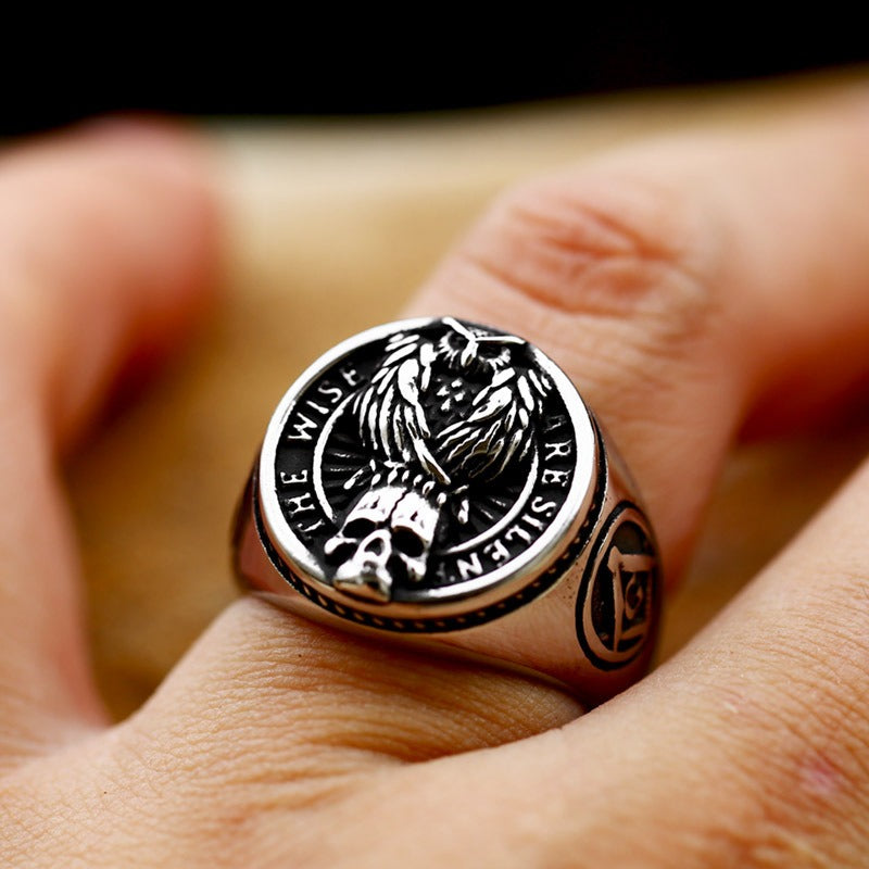 [ OVERCLOCK_#09W ] WISE SILENT OWL SKULL PUNK RING