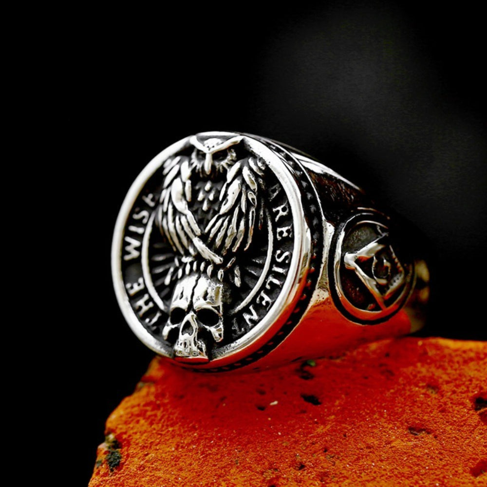 [ OVERCLOCK_#09W ] WISE SILENT OWL SKULL PUNK RING