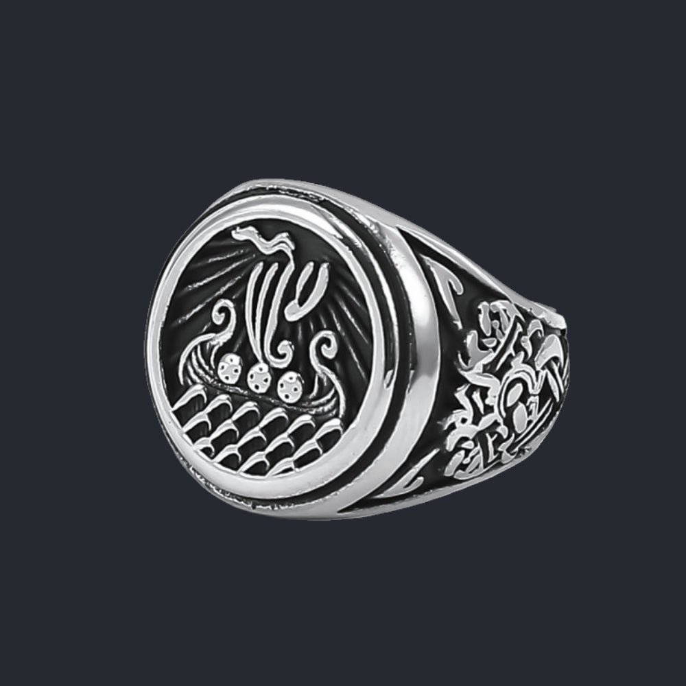 [ DECRYPT_#31N ] VIKING LONGSHIP DRAKKAR PUNK RING