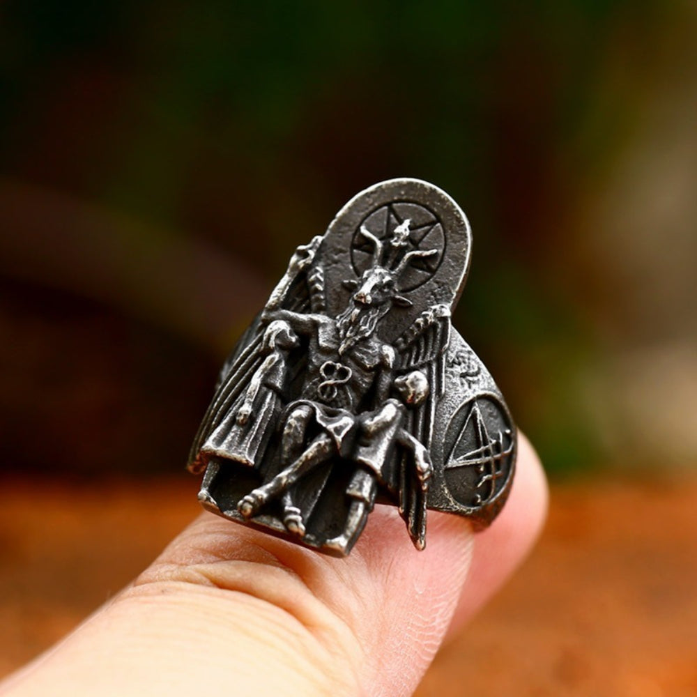 [ DECRYPT_#06L ] BAPHOMET LEVIATHAN CROSS PUNK RING