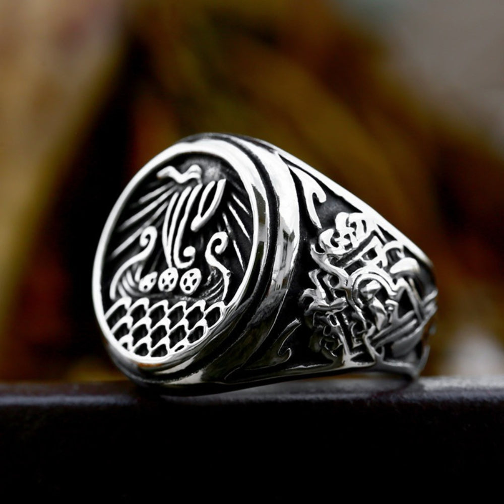 [ DECRYPT_#31N ] VIKING LONGSHIP DRAKKAR PUNK RING