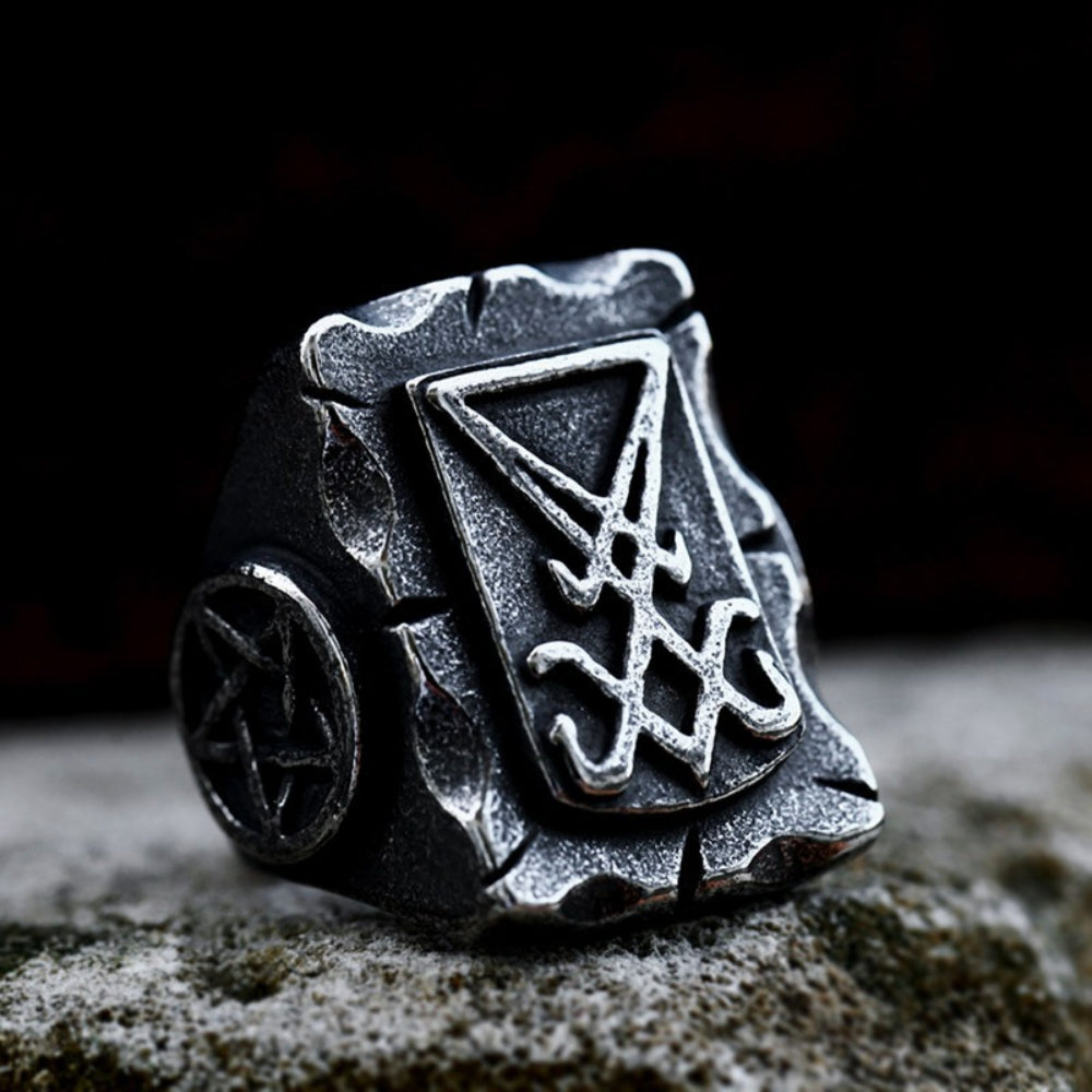 [ KERNEL_v8.4 ] LUCIFER SIGIL BATTERED SHIELD RING