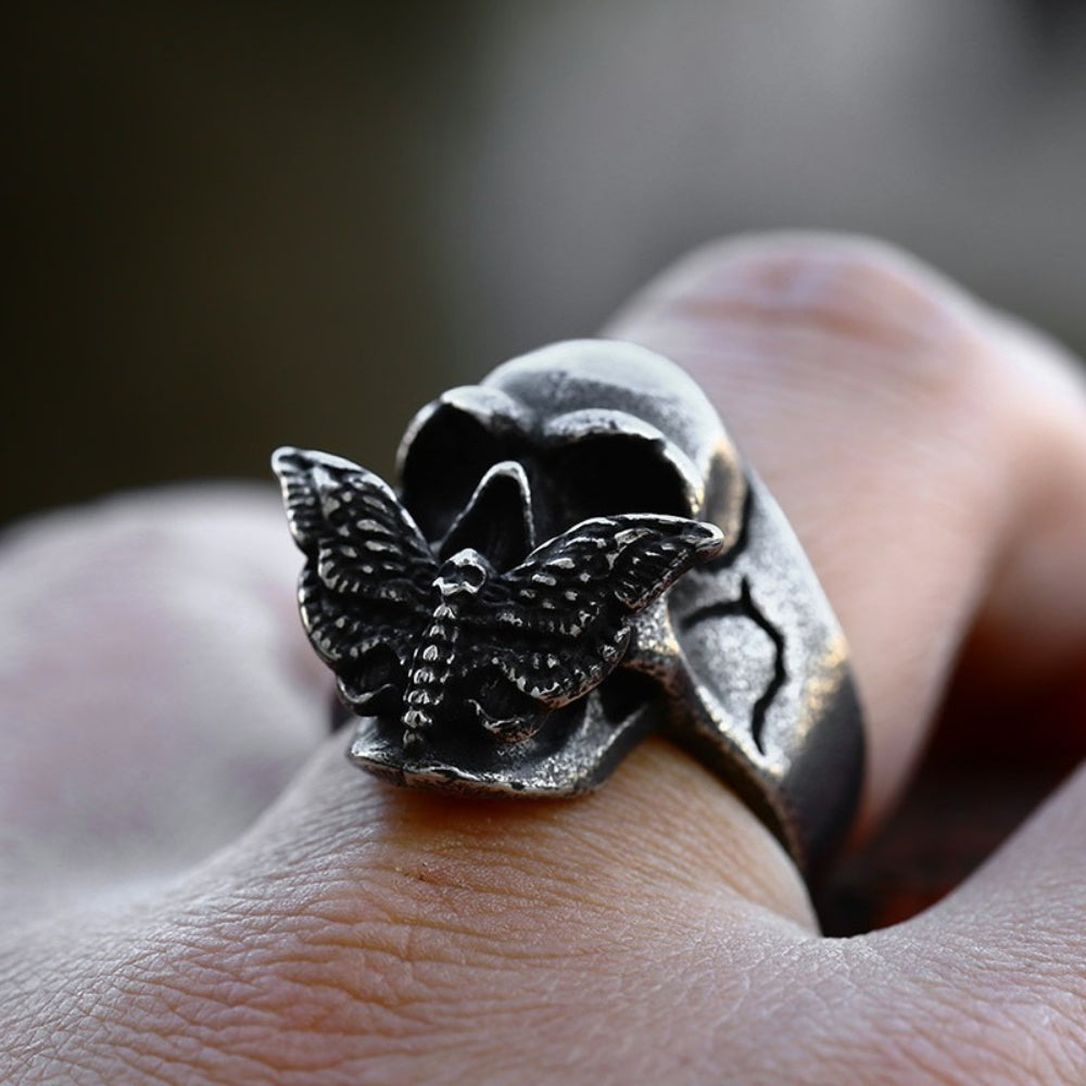 [ DECRYPT_#27M ] GOTHIC SKULL MOTH IMPLANT RING